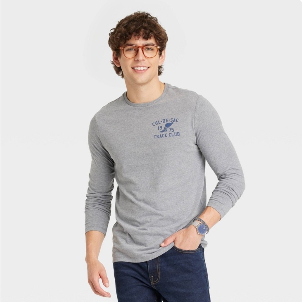 ⭐️ Goodfellow & Co Heathered Gray Long-Sleeve Printed Lyndale Tee Size S